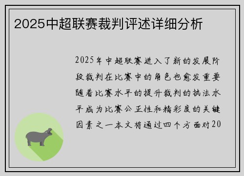 2025中超联赛裁判评述详细分析